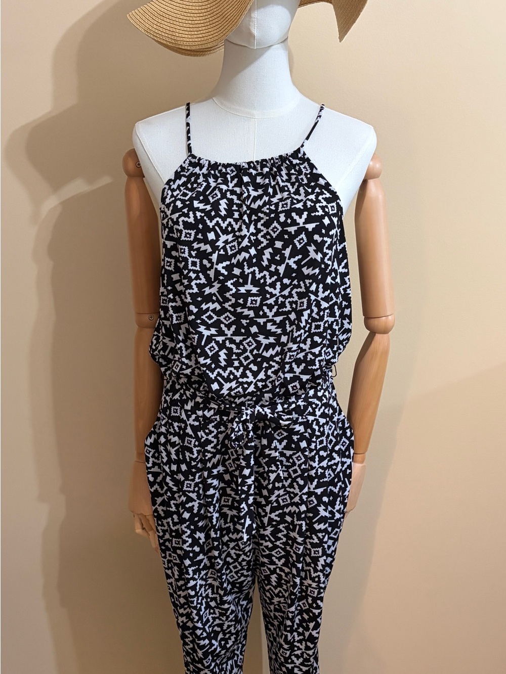 Seafolly Black & White Geometric Halter‎ Cover-up Jumpsuit